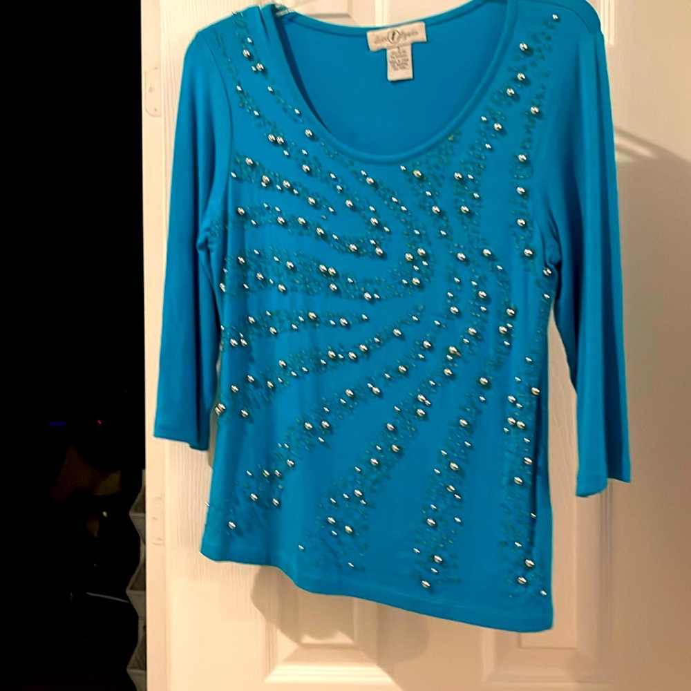 Stretch shirt with silver balls on it.  Size 2 -  Great stretch.